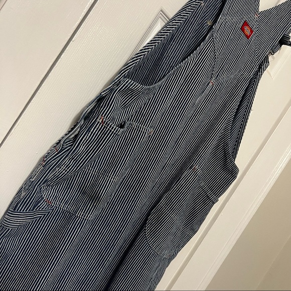 VINTAGE Dickies Blue White Hickory Striped 100% Cotton Bib Overalls - Picture 5 of 11